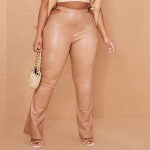 PrettyLittleThing faux leather wide leg plants with cut outs
